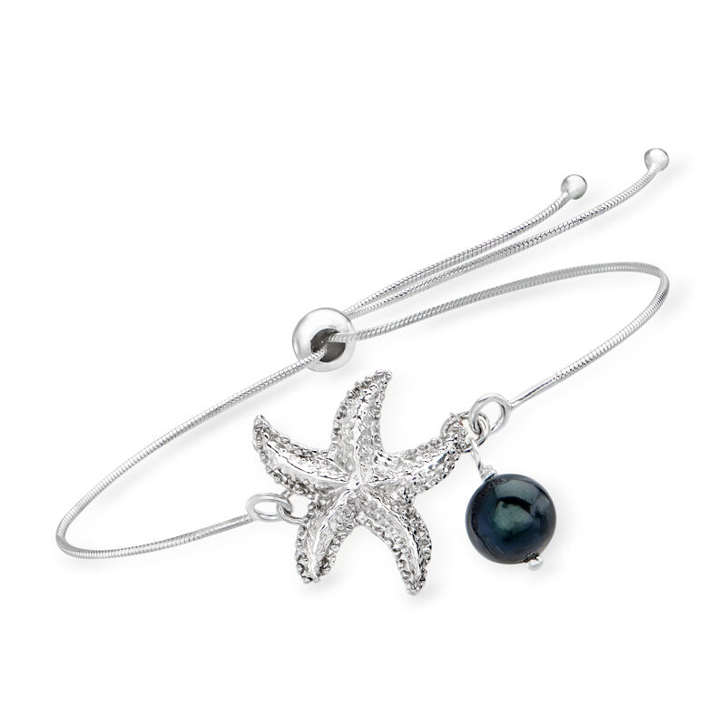 7.5-8mm Black Cultured Pearl Starfish Bolo Bracelet in Sterling Silver  image number 0