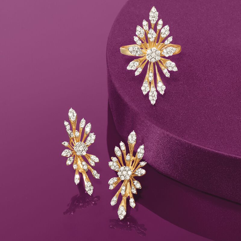 .82 ct. t.w. Diamond Starburst Earrings in 14kt Yellow Gold image number 3