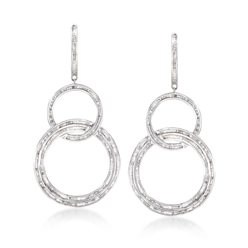 2.00 ct. t.w. Baguette Diamond Triple Circle Drop Earrings in Sterling Silver image number 0