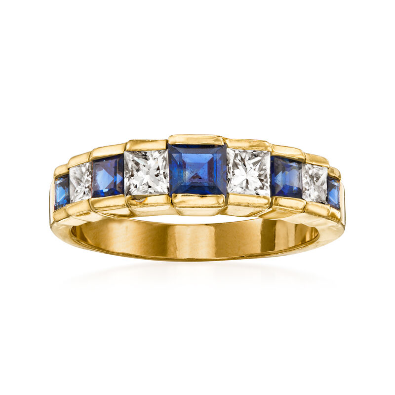 C. 1980 Vintage 1.25 ct. t.w. Sapphire and .80 ct. t.w. Diamond Ring in 14kt Yellow Gold image number 0