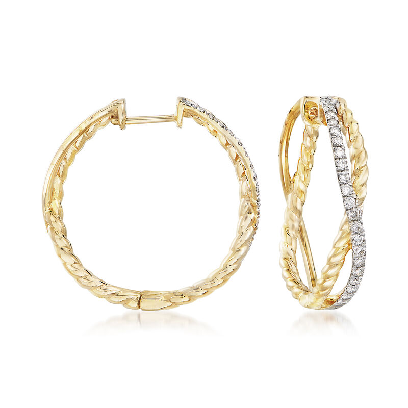 .50 ct. t.w. Diamond Twisted Hoop Earrings in 14kt Yellow Gold. 1&quot; image number 0