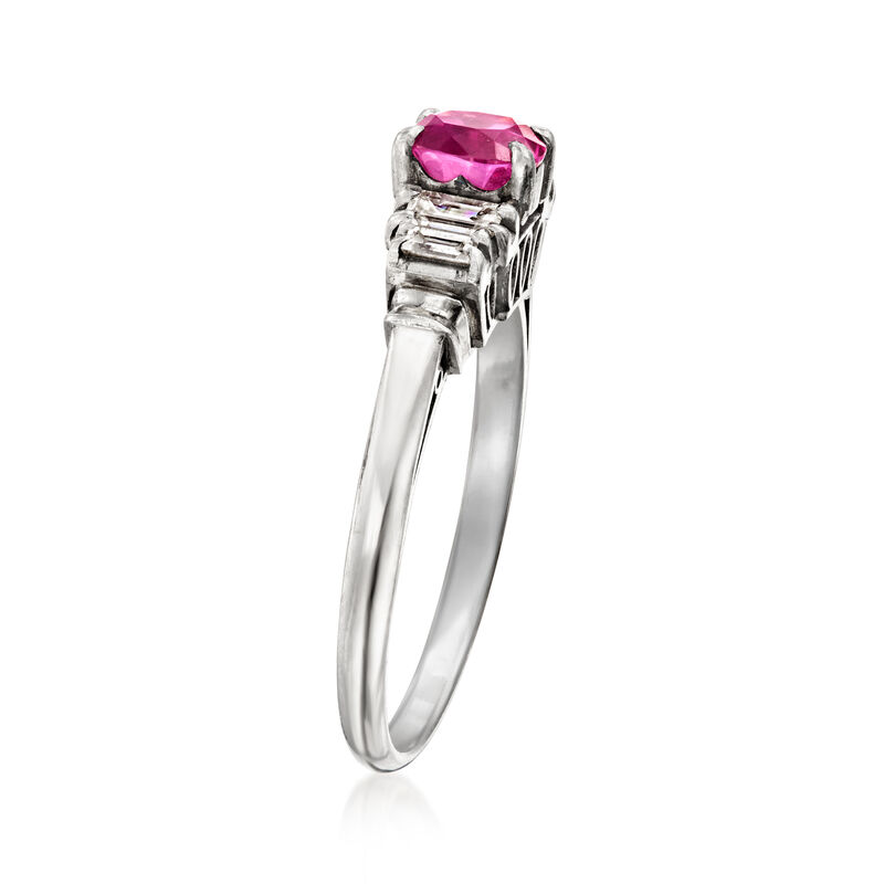 C. 1950 Vintage .65 Carat Pink Sapphire Ring with .32 ct. t.w. Diamonds in Platinum. Size 6.5 image number 2