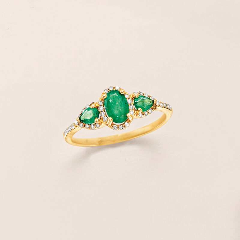 .60 ct. t.w. Emerald and .15 ct. t.w. Diamond Ring in 14kt Yellow Gold image number 3