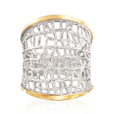 Sterling Silver and 14kt Yellow Gold Free-Form Lattice Ring