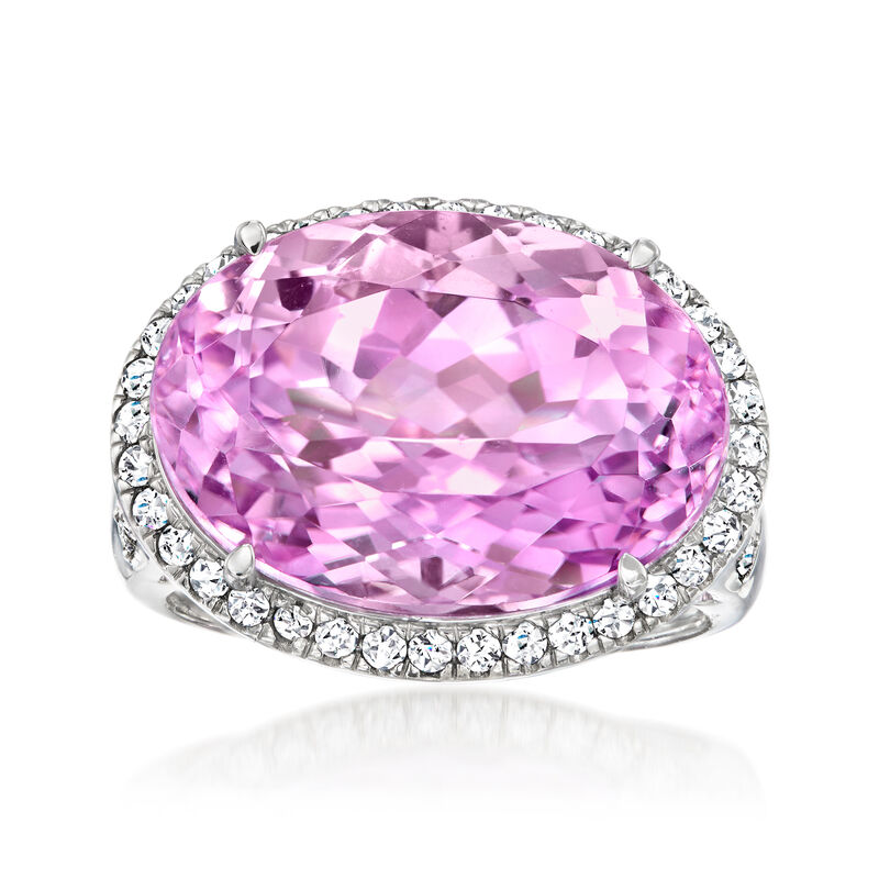 15.00 Carat Kunzite Ring with .86 ct. t.w. Lab-Grown Diamonds in Platinum. Size 7 image number 0