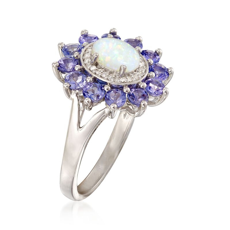 Opal and 12.00 ct. t.w. Tanzanite Ring with Diamond Accents in 14kt White Gold image number 2