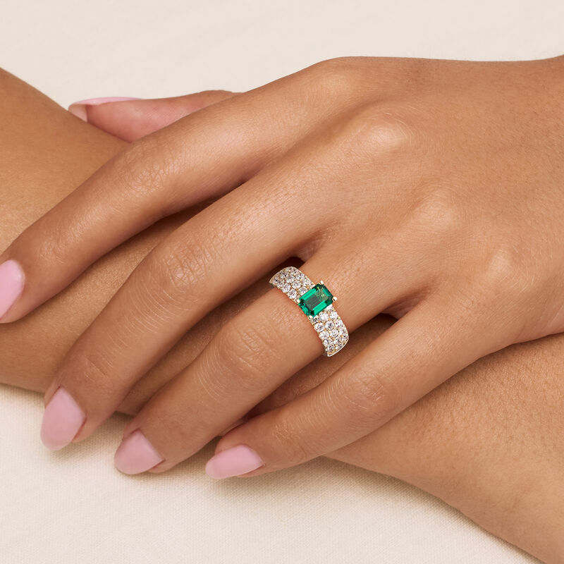 .70 Carat Lab-Grown Emerald Ring with 1.06 ct. t.w. Lab-Grown Diamonds in 14kt Yellow Gold image number 1