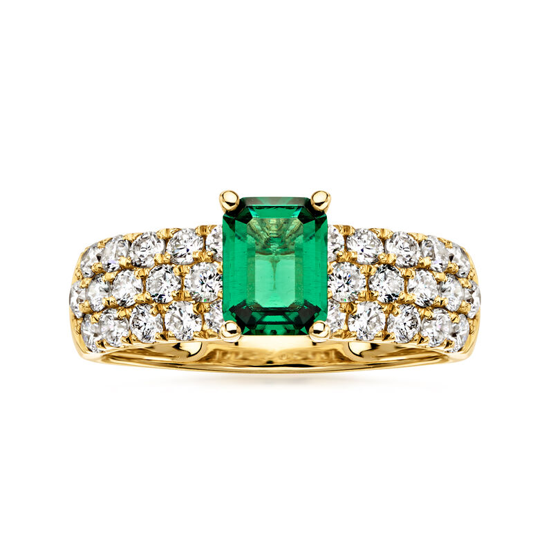 .70 Carat Lab-Grown Emerald Ring with 1.06 ct. t.w. Lab-Grown Diamonds in 14kt Yellow Gold image number 0