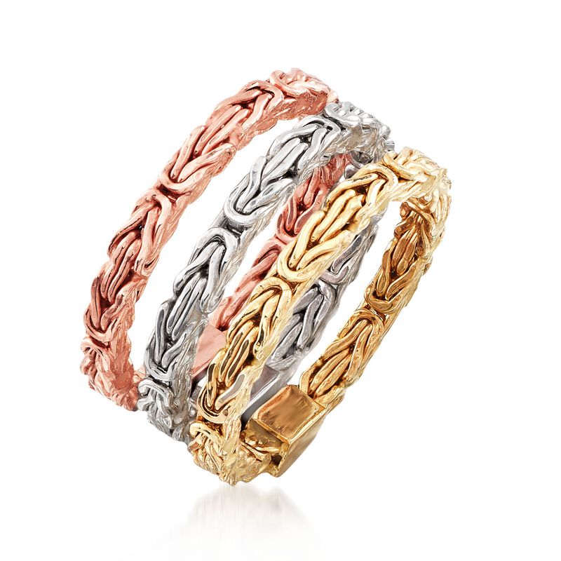 14kt Tri-Colored Gold Jewelry Set: Three Byzantine Rings. Size 5 image number 2