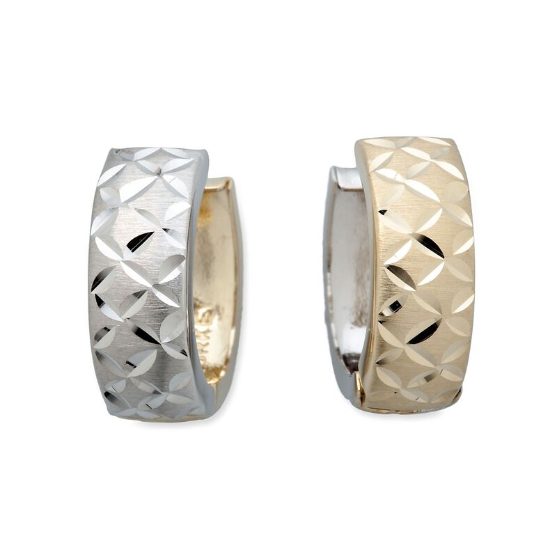 14kt Two-Tone Gold Diamond-Cut Reversible Huggie Hoop Earrings image number 2