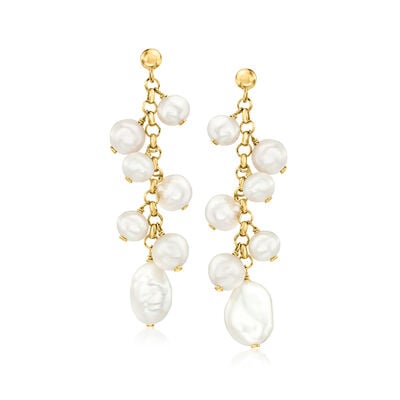 5.5-9mm Cultured Pearl Drop Earrings in 18kt Gold Over Sterling 5.5-9mm Cultured Pearl Drop Earrings in 18kt Gold Over Sterling