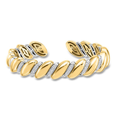 Italian .40 ct. t.w. Diamond Alternating Oval Cuff Bracelet in 18kt Two-Tone Gold