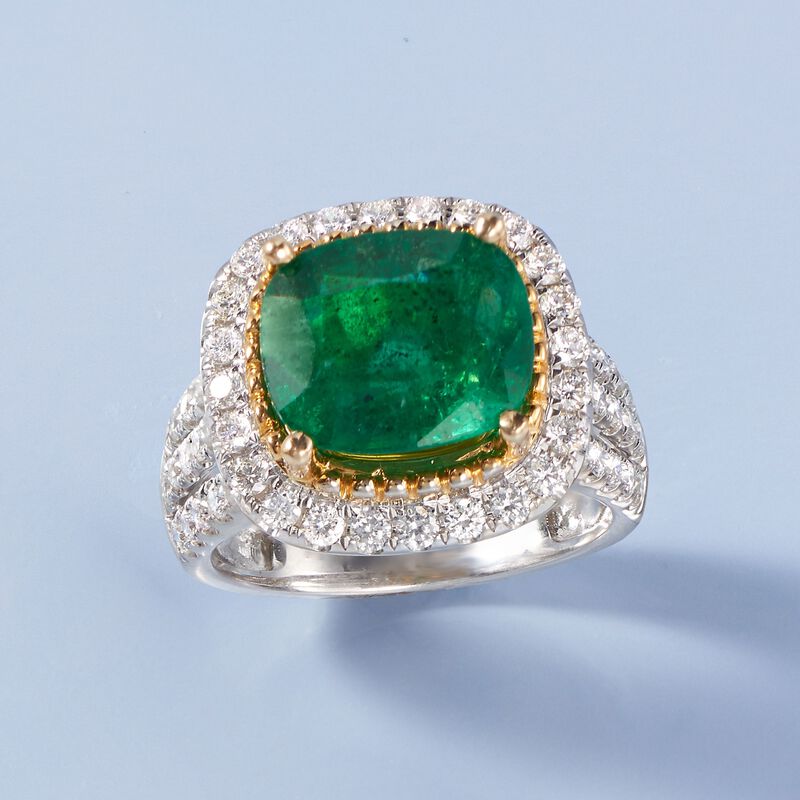 4.25 Carat Emerald and 1.10 ct. t.w. Diamond Ring in 18kt Two-Tone Gold image number 3