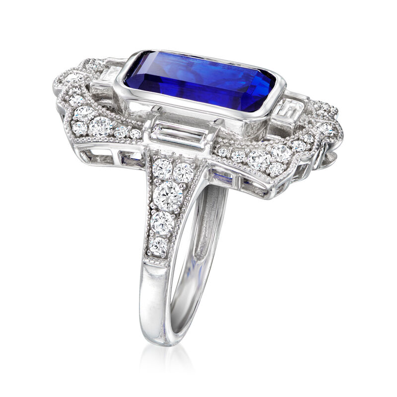 4.00 Carat Simulated Sapphire Ring with 1.20 ct. t.w. CZs in Sterling Silver image number 2