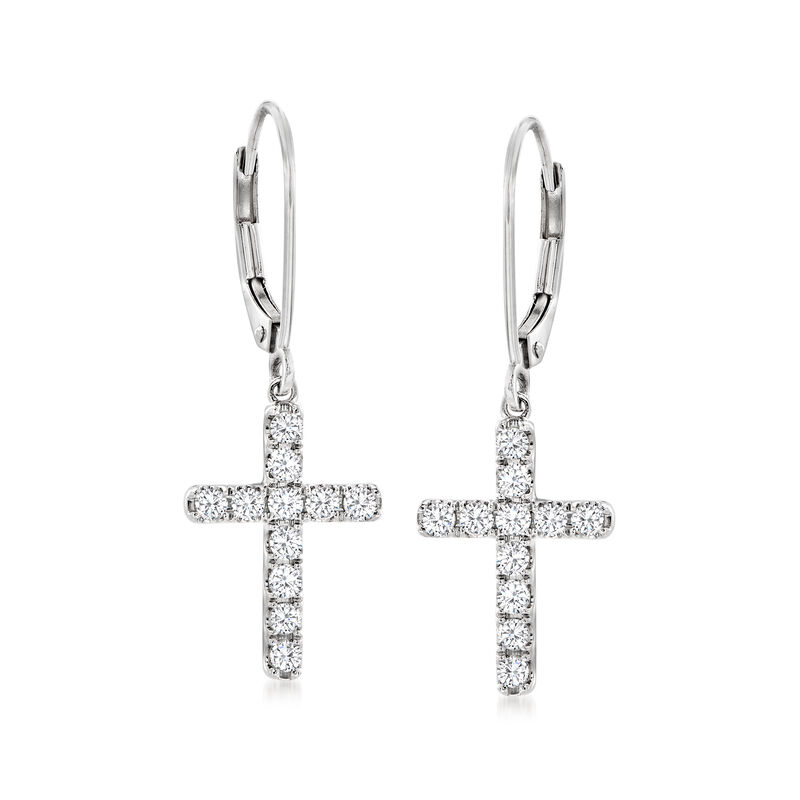 .55 ct. t.w. Diamond Cross Drop Earrings in 14kt White Gold image number 0