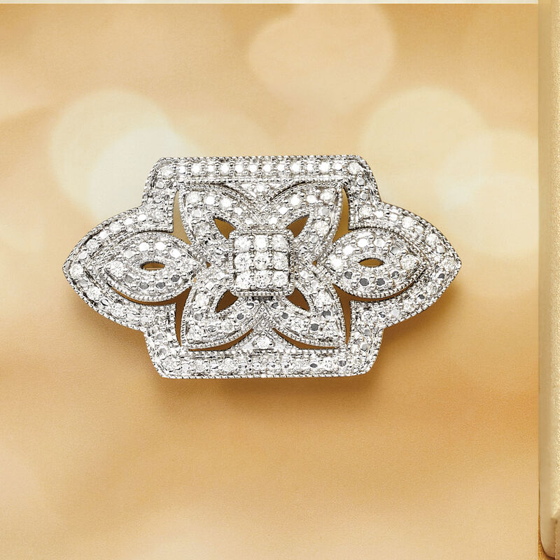 1.00 ct. t.w. Diamond Floral Open-Space Pin in Sterling Silver image number 2