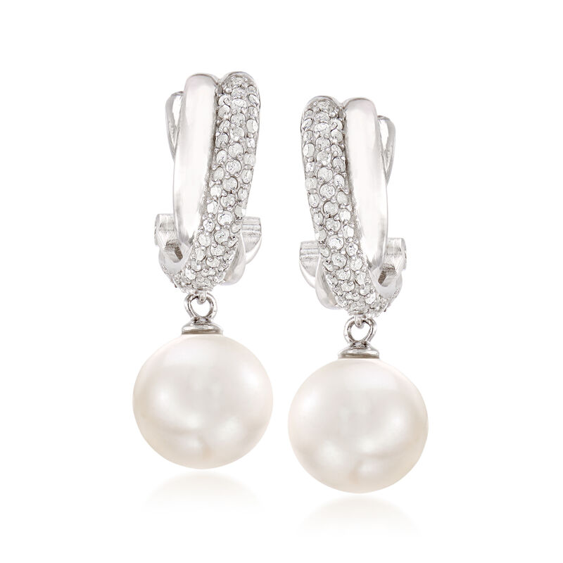 10-11mm Cultured Pearl and .40 ct. t.w. Diamond Drop Earrings in Sterling Silver image number 0