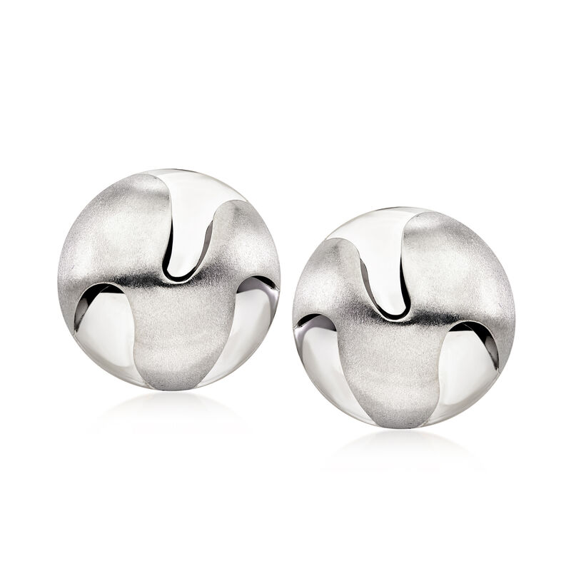 C. 1980 Vintage 14kt White Gold Wavy Dome Earrings image number 0