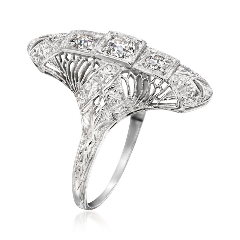 C. 1950 Vintage .36 ct. t.w. Diamond Openwork Ring in 14kt White Gold. Size 7 image number 2