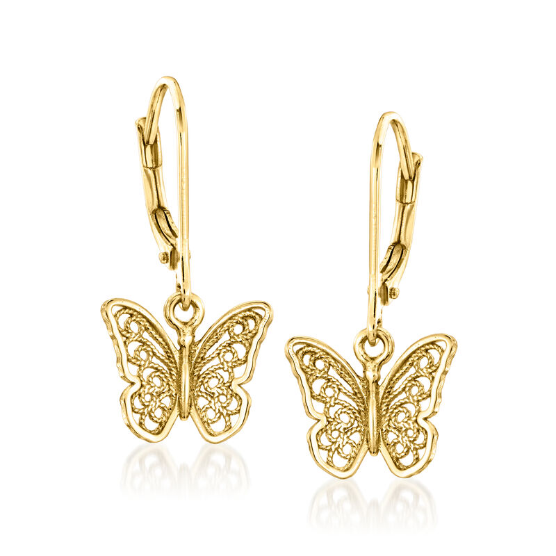 14kt Yellow Gold-Plated Jewelry Set: Butterfly Drop Earrings and Necklace. 18" image number 2