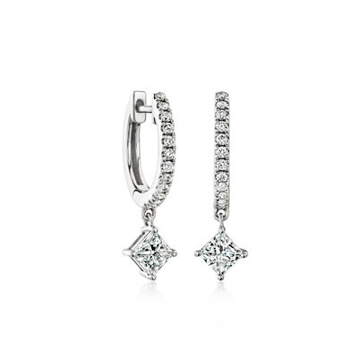 C. 2000 Vintage .85 ct. t.w. Diamond Hoop Drop Earrings in 14kt White Gold