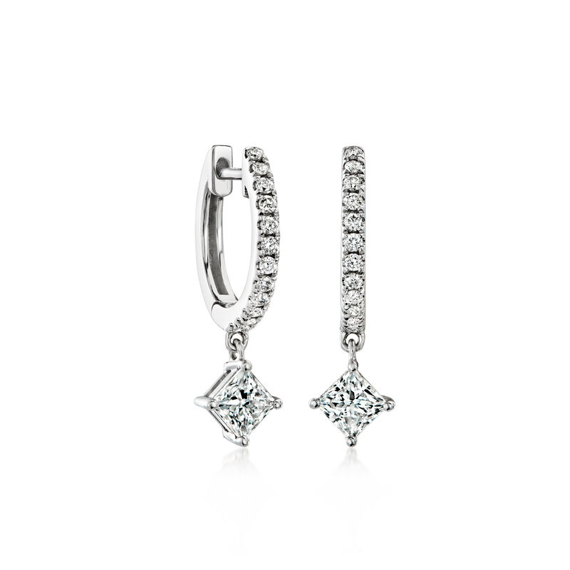 C. 2000 Vintage .85 ct. t.w. Diamond Hoop Drop Earrings in 14kt White Gold image number 0