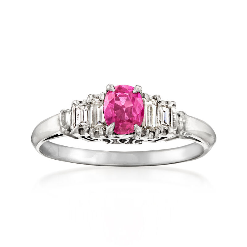 C. 1950 Vintage .65 Carat Pink Sapphire Ring with .32 ct. t.w. Diamonds in Platinum. Size 6.5 image number 0