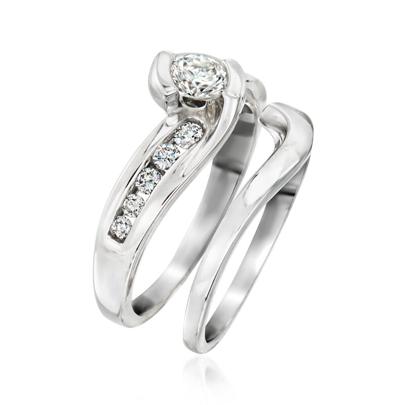 C. 1990 Vintage .50 ct. t.w. Diamond Jewelry Set: Engagement and Wedding Rings in 14kt White Gold. Size 5.25 image number 2