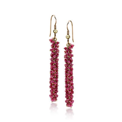 C. 1990 Vintage 18.00 ct. t.w. Ruby Beaded Drop Earrings in 18kt Yellow Gold