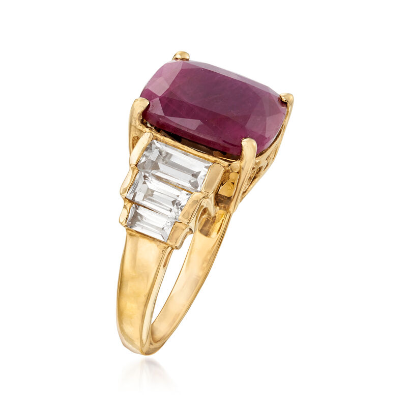 5.50 ct. t.w. Indian Ruby and 1.30 ct. t.w. White Topaz Ring in 18kt Gold Over Sterling image number 2