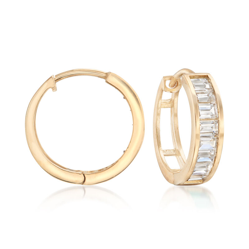 1.60 ct. t.w. Baguette CZ Hoop Earrings in 14kt Yellow Gold image number 0