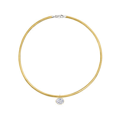 9.00 Carat Bezel-Set CZ Pendant Omega Necklace 18kt Gold Over Sterling with Sterling Silver