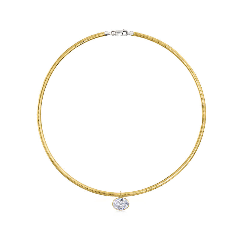 9.00 Carat Bezel-Set CZ Pendant Omega Necklace 18kt Gold Over Sterling with Sterling Silver image number 0