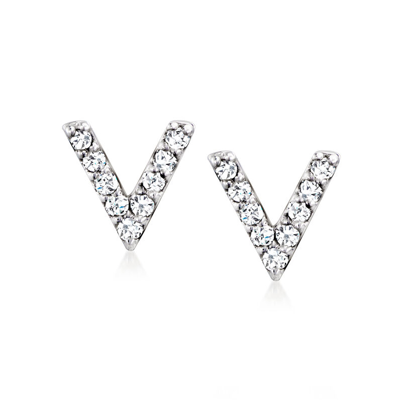 V - Diamond Initial Stud Earrings in Sterling Silver image number 0