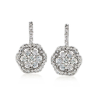 C. 1990 Vintage 1.25 ct. t.w. Diamond Cluster Drop Earrings in 14kt White Gold