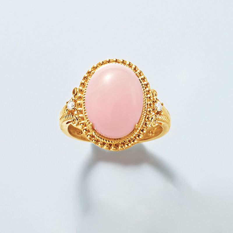 Pink Opal Ring with Diamond Accents in 14kt Yellow Gold image number 4