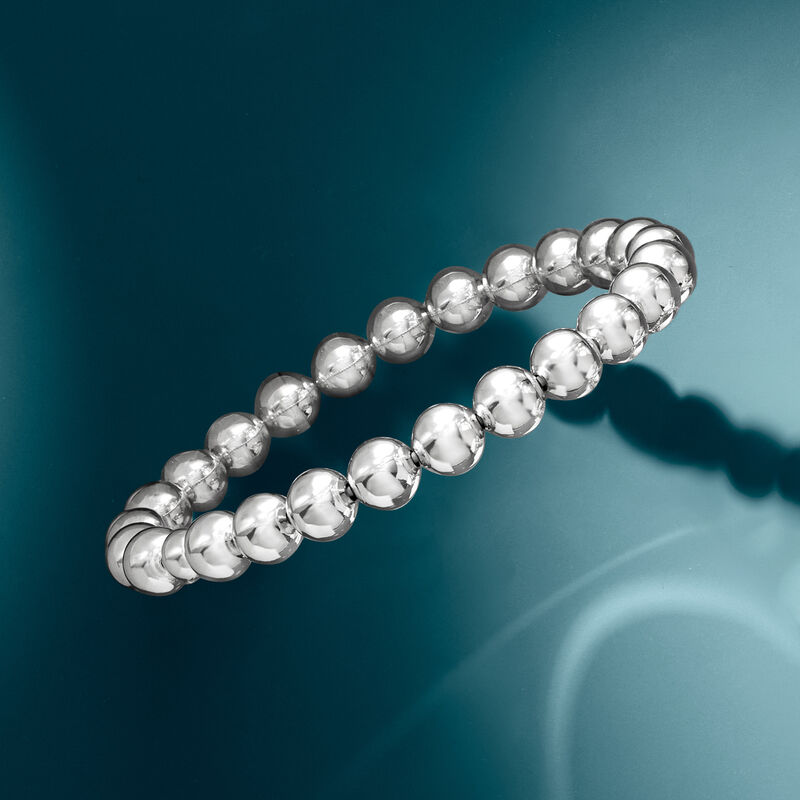 Italian 8mm Sterling Silver Bead Stretch Bracelet image number 3