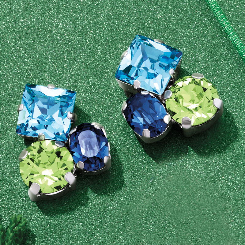 Italian Blue and Green Crystal Cluster Earrings in Sterling Silver image number 2