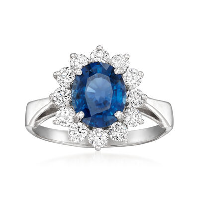 C. 1990 Vintage 2.50 Carat Sapphire and 1.00 ct. t.w. Diamond Ring in 14kt White Gold