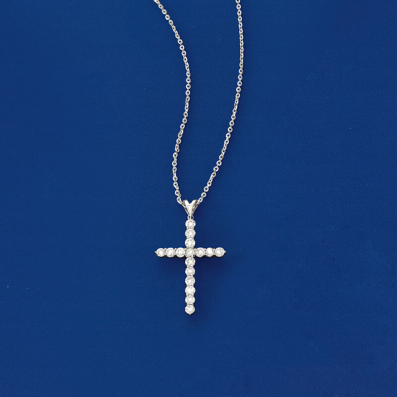 1.00 ct. t.w. Diamond Cross Pendant Necklace in Platinum. 16&quot; image number 2