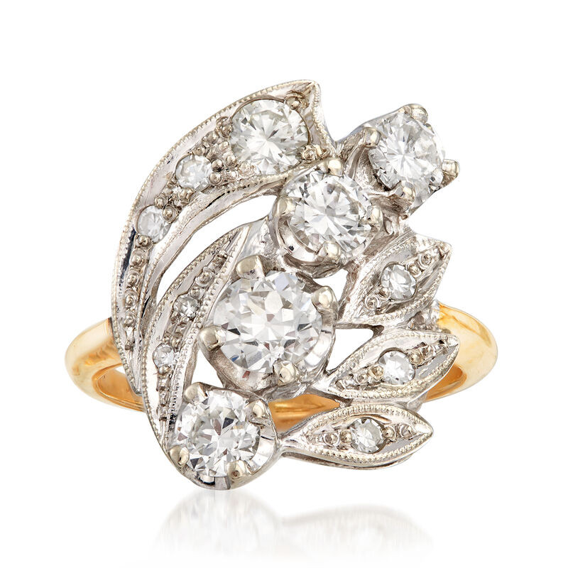 C. 1980 Vintage 1.20 ct. t.w. Diamond Cluster Ring in 14kt Two-Tone Gold image number 0