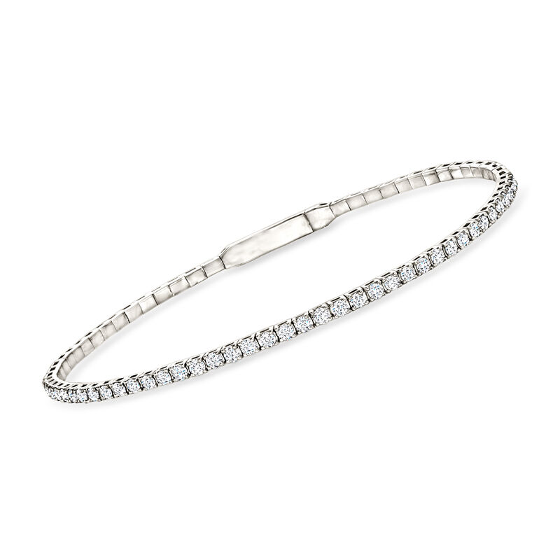 1.00 ct. t.w. Diamond Tennis-Style Flexible Bangle Bracelet in 14kt White Gold image number 0