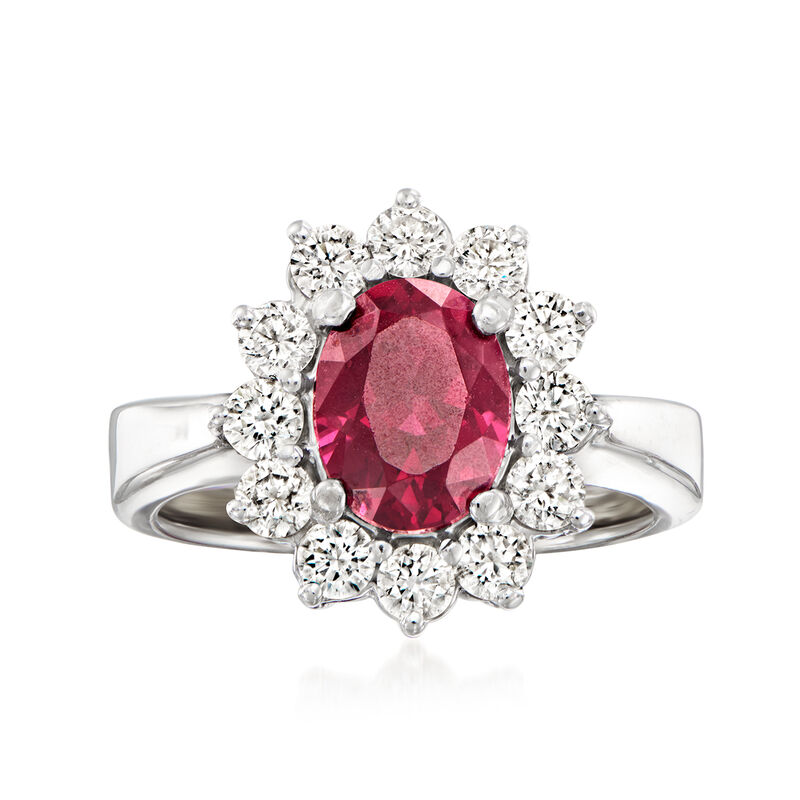 C. 1980 Vintage 2.75 Carat Rhodolite Garnet and 1.10 ct. t.w. Diamond Halo Ring in 14kt White Gold. Size 7 image number 0