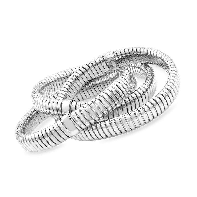 Italian Sterling Silver Interlocking Tubogas Stretch Bracelet. 7" image number 0