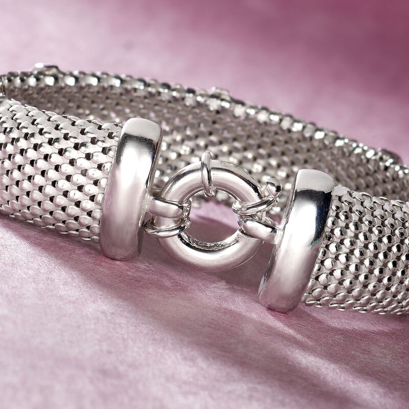 Italian .15 ct. t.w. Diamond Bar Mesh Bracelet in Sterling Silver image number 3