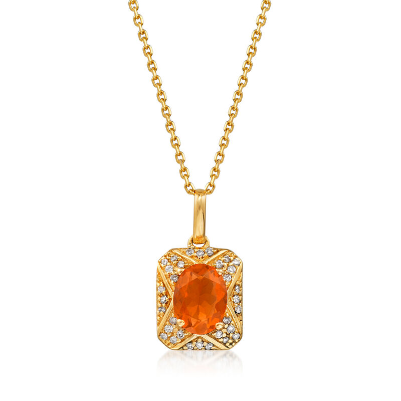 Fire Opal and .12 ct. t.w. Diamond Pendant Necklace in 14kt Yellow Gold image number 0