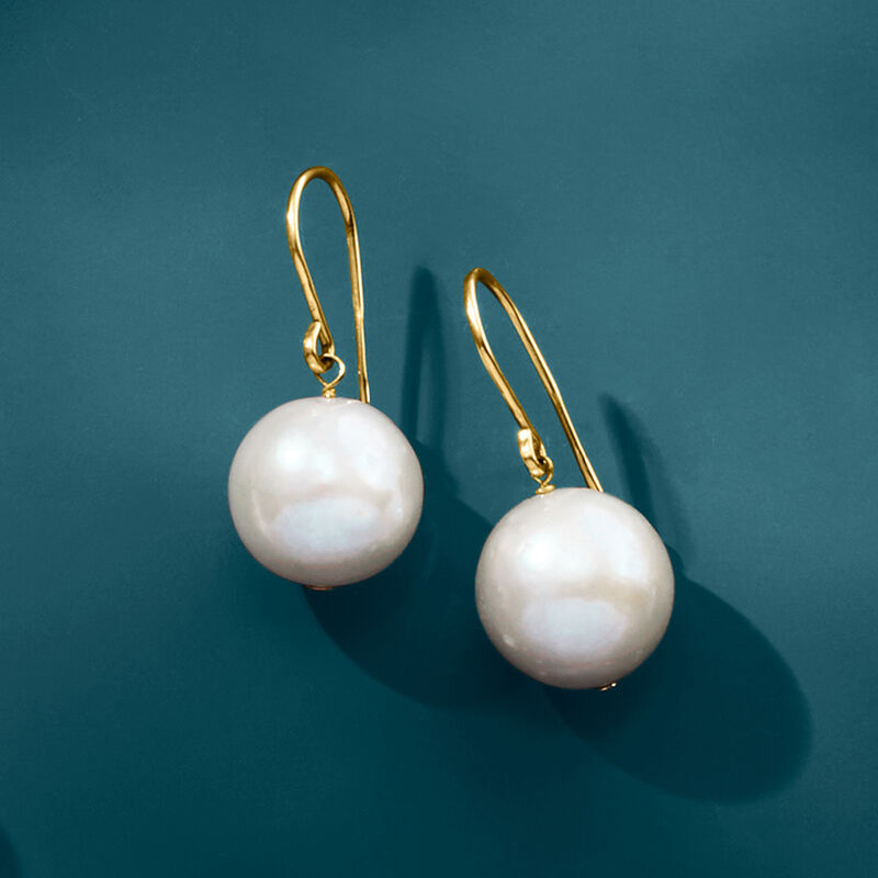 11mm Cultured Pearl Drop Earrings in 14kt Yellow Gold image number 2