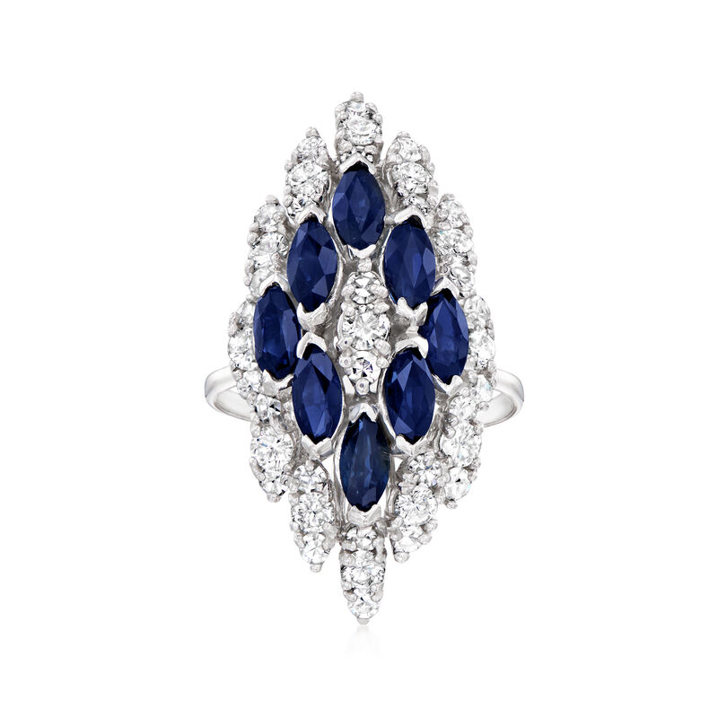 C. 1970 Vintage 2.40 ct. t.w. Sapphire and 1.85 ct. t.w. Diamond Marquise-Shaped Ring in 14kt White Gold. Size 6 image number 0