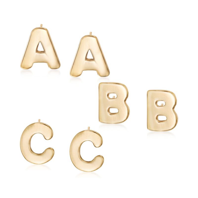 14kt Yellow Gold Over Sterling Silver Block Initial Stud Earrings image number 0