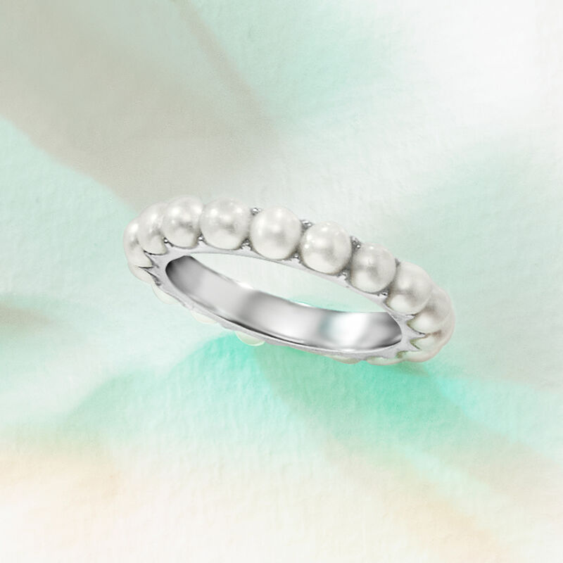 3.5mm Cultured Pearl Eternity Band in Sterling Silver image number 4